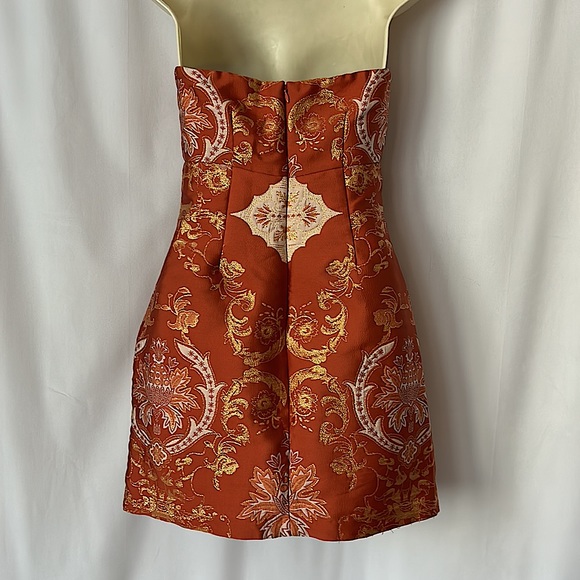 Free People Gorgeous Burnt Orange Brocade Strapless Mini Dress **Size 0** 🔥🔥 - Picture 2 of 6